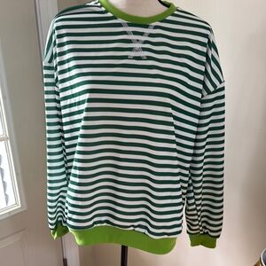 Green and White Striped Women’s sweatshirt, size medium, New!